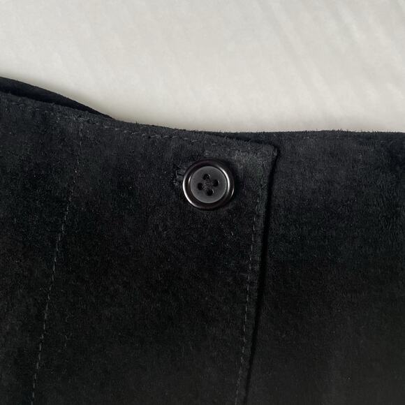 Vtg Coldwater Creek Suede Skirt PM Black Minimalist Midi Lined Genuine Leather - Picture 3 of 9